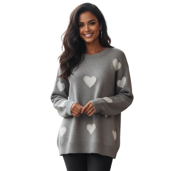 Emma’s Expressions Stretchy Knit Sweater Hearts All Over Print Casual Size XL - Picture 1 of 11